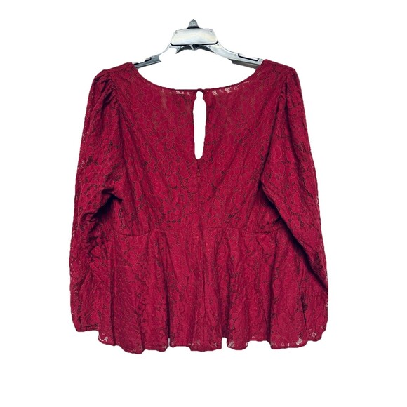 Torrid Burgundy Wine Lace Long Sleeve Shirt Top Blouse Semi Sheer Plus Size 2 - Picture 2 of 5